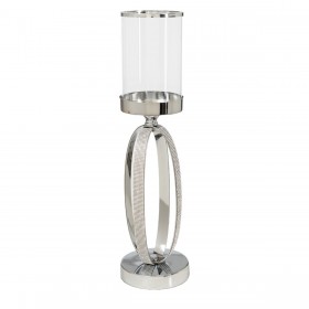 Portacandele Romimex Argentato Metallo Vetro 12 x 35 x 12 cm