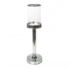 Portacandele Romimex Argentato Metallo Vetro 12 x 42 x 12 cm