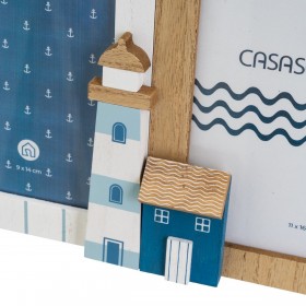 Cornice Portafoto Azzurro Bianco Naturale Cristallo Legno MDF