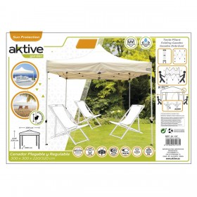 Gazebo Aktive Pieghevole Altezza regolabile Acciaio Poliestere 420D Oxford Crema 300 x 320 x 300 cm