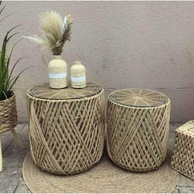 Set di tavoli Romimex Naturale Vetro Fibra 2 Pezzi