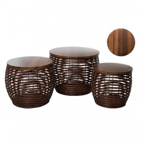 Set di tavoli Romimex Marrone Legno Fibra 3 Pezzi