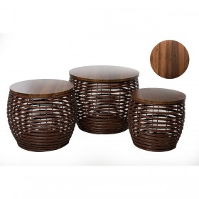 Set di tavoli Romimex Marrone Legno Fibra 3 Pezzi