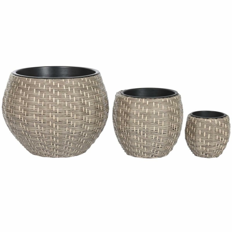 Set di vasi da fiori Home ESPRIT Multicolore Rattan Quadrato