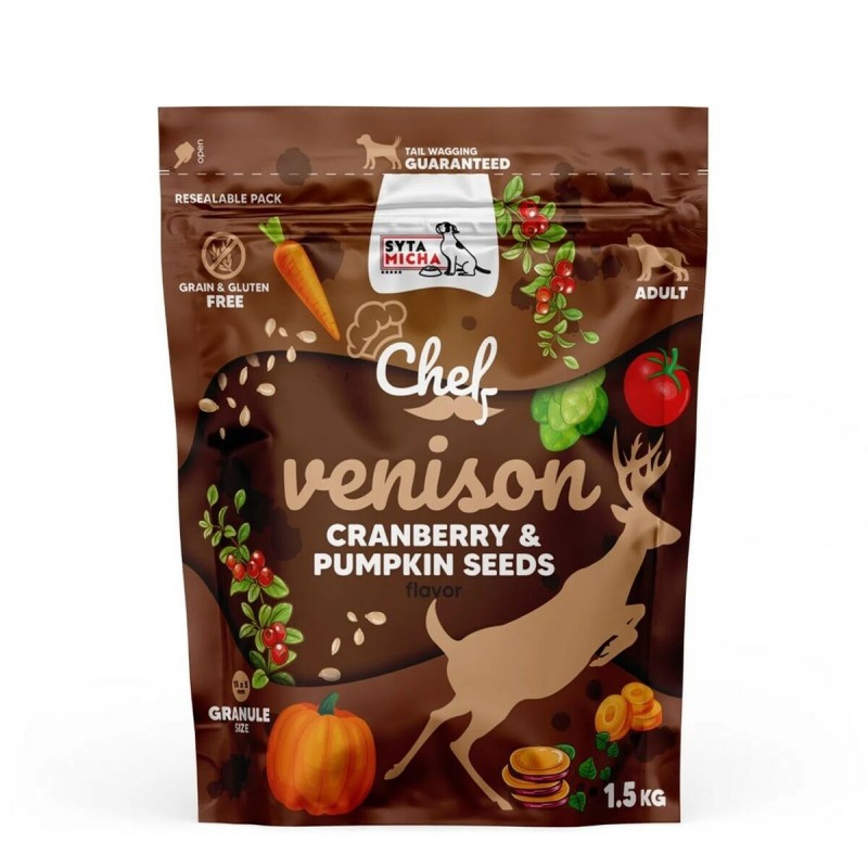 mangime SYTA MICHA Chef Carne di vitello Cervo Mirtilli 1,5 Kg Semi di Zucca