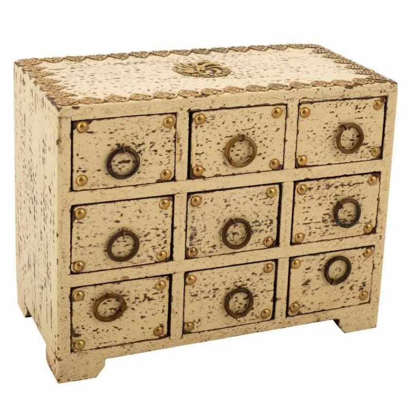 Scatola-Portagioie Alexandra House Living Crema Legno di mango 10 x 16 x 20 cm 9 cassetti