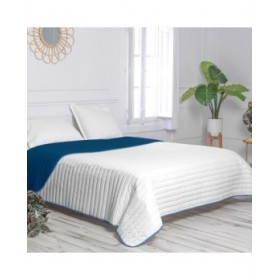 Trapunta Reversibile HappyFriday Basic Dash Bianco Blu Marino 270 x 260 cm