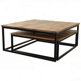 Set di 2 tavoli Alexandra House Living Naturale Ferro Legno di mango 75 x 34 x 75 cm