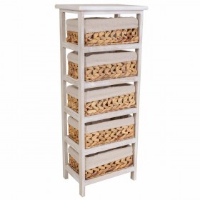 Cassettiera Alexandra House Living Bianco Stoffa Giacinto d'acqua Legno di paulownia 25 x 88 x 35 cm