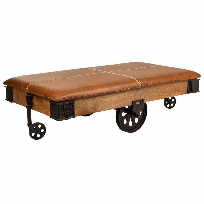 Tavolino da Caffè Alexandra House Living Pelle Legno Ferro 90 x 52 x 165 cm