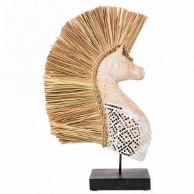 Statua Decorativa Alexandra House Living Nero Naturale Legno Vetro Alghe marine Cavallo 52 x 10 x 30 cm