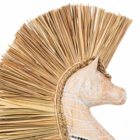 Statua Decorativa Alexandra House Living Nero Naturale Legno Vetro Alghe marine Cavallo 52 x 10 x 30 cm