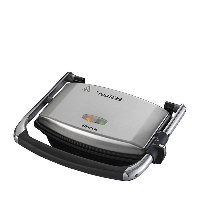 Ariete 1911 Toast &amp Grill Slim - Piastra elettrica antiaderente per toast e sandwich - piastra rigata - 1000 Watt - Argento
