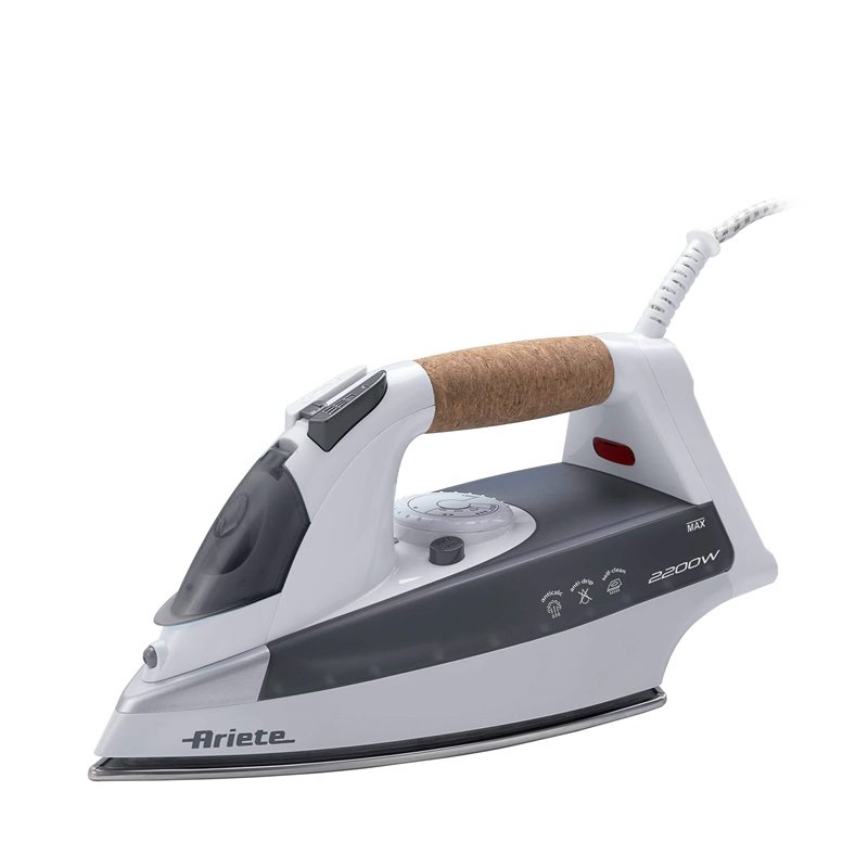 Ariete Steam Iron 6232 Grey - Ferro da stiro con piastra Acciaio Inox - manico in sughero - serbatoio 300 ml - 2200 Watt - Bianc