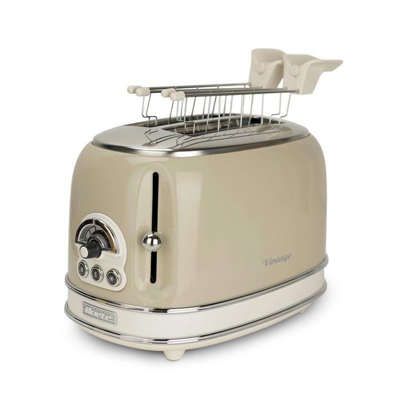 Ariete 155 Tostapane Vintage 2 fette di pane - con pinze - 6 livelli di tostatura - 810 Watt- Acciaio Inox - Linea Vintage - Bei