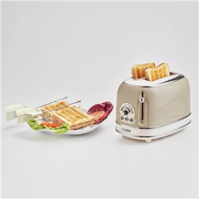 Ariete 155 Tostapane Vintage 2 fette di pane - con pinze - 6 livelli di tostatura - 810 Watt- Acciaio Inox - Linea Vintage - Bei
