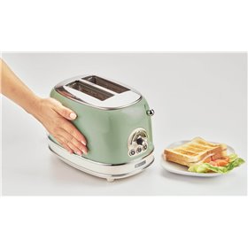 Ariete 155 Tostapane Vintage 2 fette di pane - con pinze - 6 livelli di tostatura - 810 Watt- Acciaio Inox - Linea Vintage - Ver