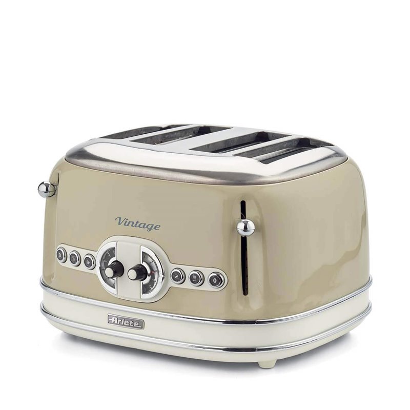 Ariete 156 Tostapane Vintage 4 fette di pane - senza pinze - 6 Livelli di tostatura - Defrost - 1600 Watt - Linea Vintage - Beig