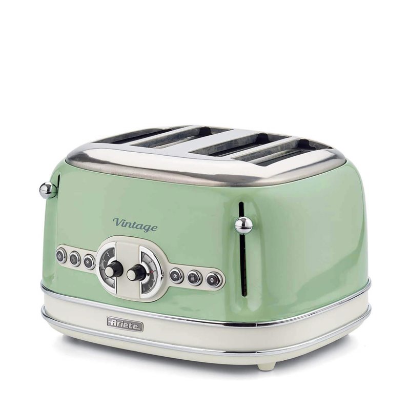 Ariete 156 Tostapane Vintage 4 fette di pane - senza pinze - 6 Livelli di tostatura - Defrost - 1600 Watt - Linea Vintage - Verd