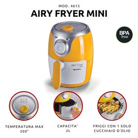 Ariete 4615 Airy Fryer Mini - Friggitrice ad Aria - Frigge senza olio e grassi - Temperatura max 200° - 1000 Watt - 2 Litri - Gi