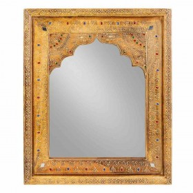 Specchio da parete Alexandra House Living Bianco Naturale Vetro Legno di mango Legno MDF 3 x 51 x 42 cm
