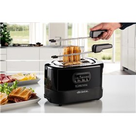 Ariete 159 Toastime - Tostapane con Pinze per 2 fette di pane - 9 Gradi di Doratura - 700 Watt - Nero