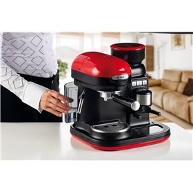 Ariete 1318 Macchina da Caffè con Macinacaffè - 1 filtro - Montalatte - 15 bar - 1080 Watt - 0,8 Litri - Linea Moderna - Rosso