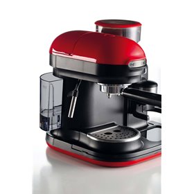 Ariete 1318 Macchina da Caffè con Macinacaffè - 1 filtro - Montalatte - 15 bar - 1080 Watt - 0,8 Litri - Linea Moderna - Rosso