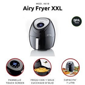 Ariete 4618 Airy Fryer XXL - Friggitrice ad Aria - Frigge 2,5 kg di Patatine Fritte - 7 Litri - Cottura Senza Olio e Grassi - 18