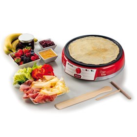 Ariete 202 Crepes Maker Party Time - Piastra per Crepes antiaderente - 2 spatole in legno - ricettario - 1000 W - Rosso