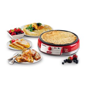 Ariete 202 Crepes Maker Party Time - Piastra per Crepes antiaderente - 2 spatole in legno - ricettario - 1000 W - Rosso