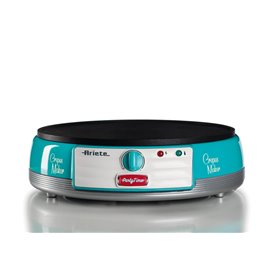 Ariete 202 Crepes Maker Party Time - Piastra per Crepes antiaderente - 2 spatole in legno - ricettario - 1000 W - Azzurro