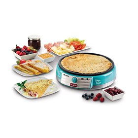 Ariete 202 Crepes Maker Party Time - Piastra per Crepes antiaderente - 2 spatole in legno - ricettario - 1000 W - Azzurro
