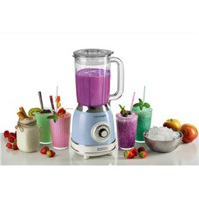 Ariete 583, Frullatore Vintage con tazza in vetro da 1,5 Litri, 4 Lame in Acciaio Inox, 4 Velocità + Pulse,1000 Watt, Celeste