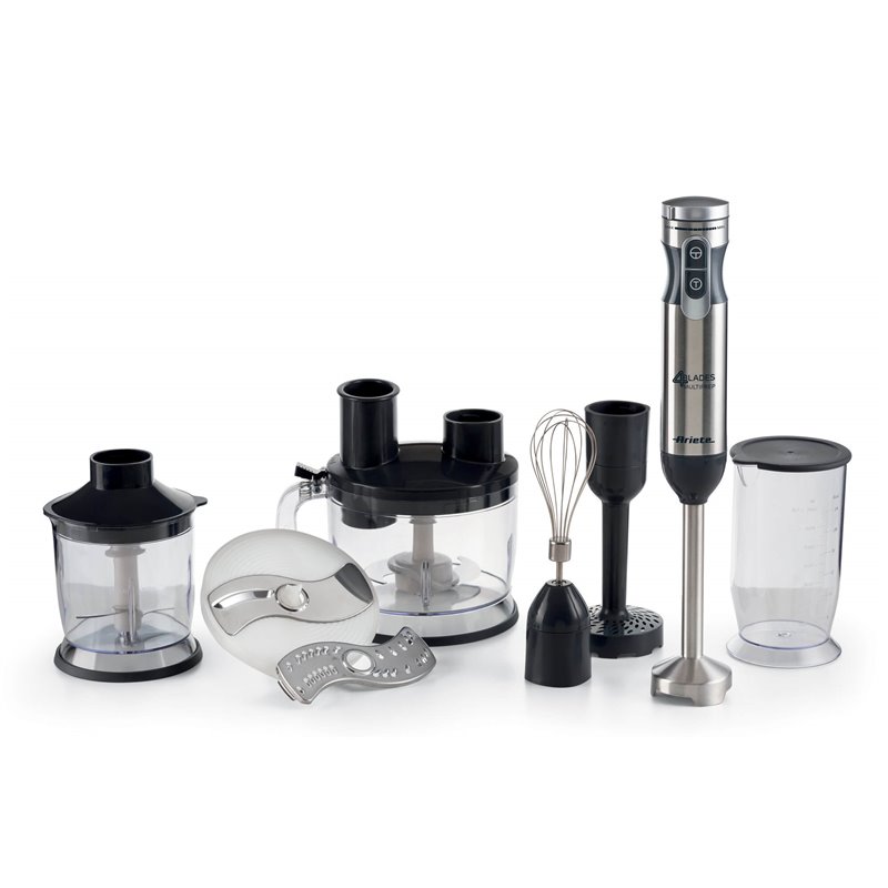 Ariete 898/1 4 Blades Multiprep 7in1, Frullatore a immersione, 7 funzioni, 1000W, 10 velocità + turbo, Capacità 2 L, Accessori i