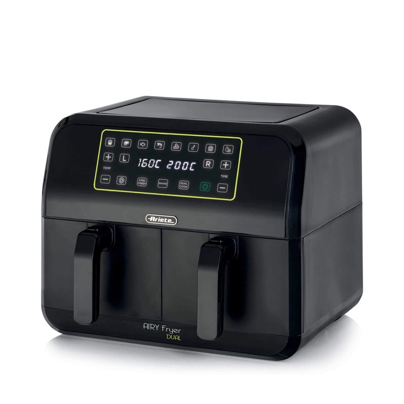 Ariete 4623 Airy Fryer Dual, Friggitrice ad aria con doppio cestello, 1700 W, Capacità 8L, 3 Funzioni di cottura, Pannello digit