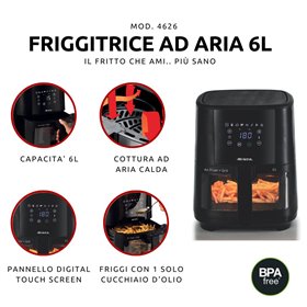 Ariete 4626  Friggitrice ad aria 6L, 1300 W, Capacità 6L, Capacità di cottura 2,5kg, 8 programmi preimpostati, Temperatura fino 