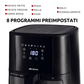 Ariete 4626  Friggitrice ad aria 6L, 1300 W, Capacità 6L, Capacità di cottura 2,5kg, 8 programmi preimpostati, Temperatura fino 
