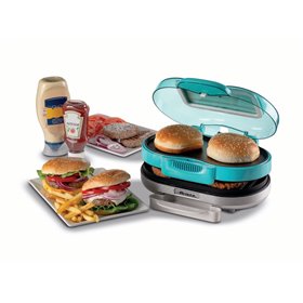 Ariete 205 Hamburger Maker Party Time, Macchina per fare hamburger, 1200 W, Doppie piastre antiaderenti, 2 scomparti, Facile da 