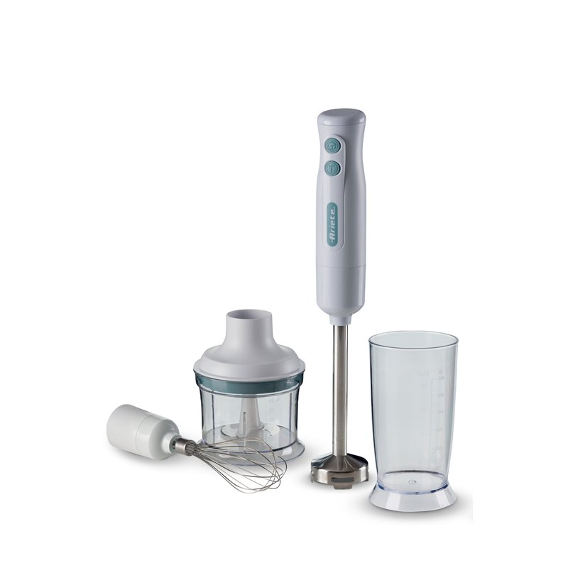 Ariete 601 Frullatore a Immersione con tritatutto, 700 W, 2 velocità, Lama in acciaio inox, Gamba removibile, Bicchiere traspare