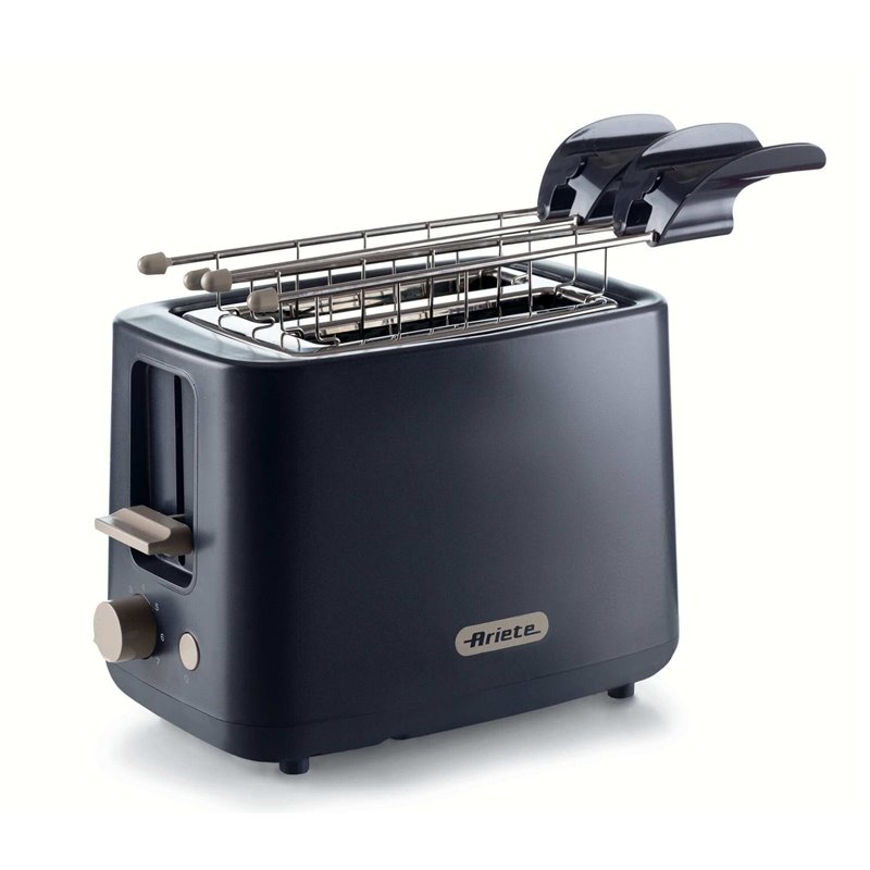 Ariete 157 Tostapane Breakfast, 760W, Capacità 2 fette di pane, Pinze in acciaio inox, 7 livelli di doratura, Pulsante stop, Toc