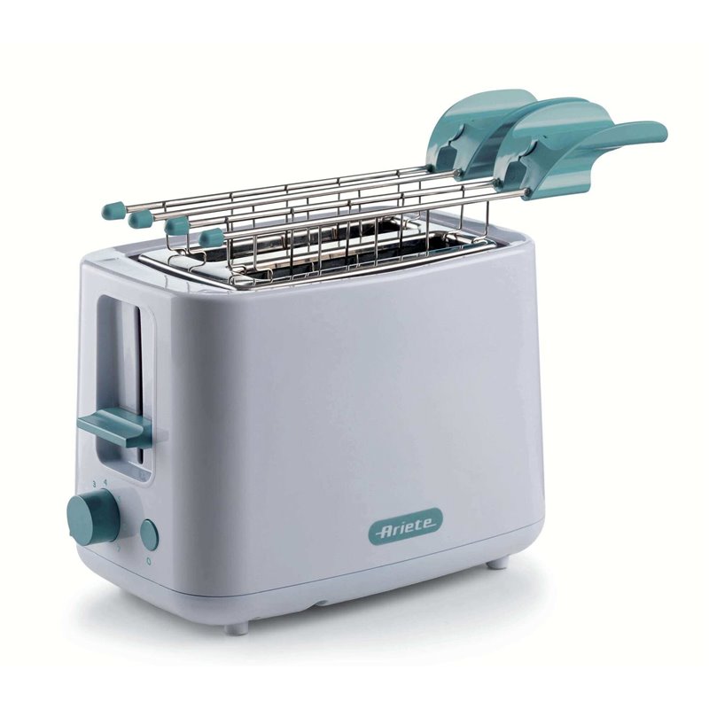 Ariete 157 Tostapane Breakfast, 760W, Capacità 2 fette di pane, Pinze in acciaio inox, 7 livelli di doratura, Pulsante stop, Toc