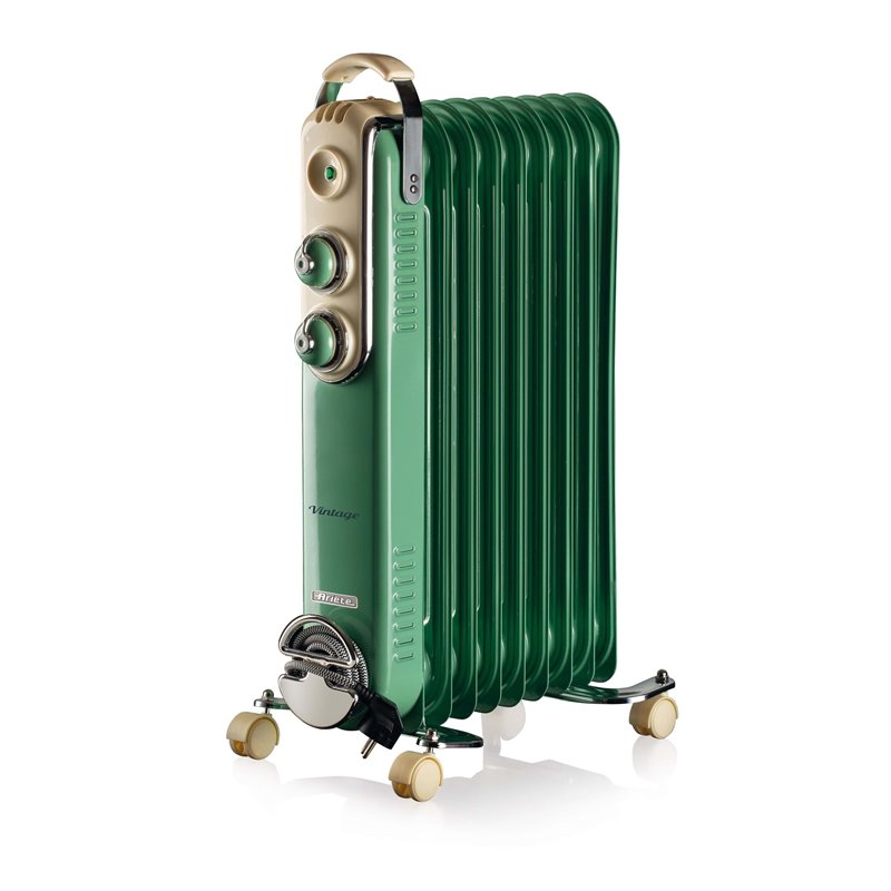 Ariete 838 Radiatore a olio Vintage Celeste - 9 elementi riscaldanti - 3 livelli di potenza - Maniglia e ruote per facile traspo