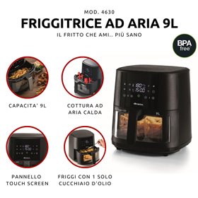 Ariete 4630 Friggitrice ad aria 9L, 1500 W, Capacità 9L, Capacità di cottura 2,5kg, 8 programmi preimpostati, Temperatura fino a