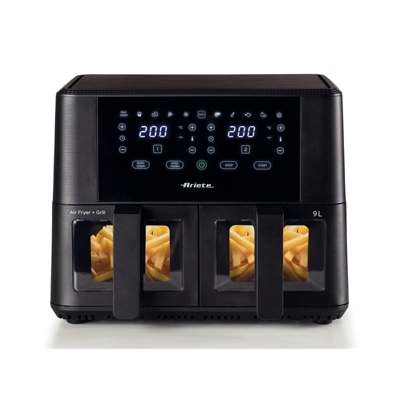 Ariete 4631 Friggitrice ad aria Doppia 9L, 2400W, Capacità totale 9L, 11 programmi, Multifunzione, Fino a 3,6 kg di fritto Tempe