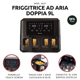 Ariete 4631 Friggitrice ad aria Doppia 9L, 2400W, Capacità totale 9L, 11 programmi, Multifunzione, Fino a 3,6 kg di fritto Tempe