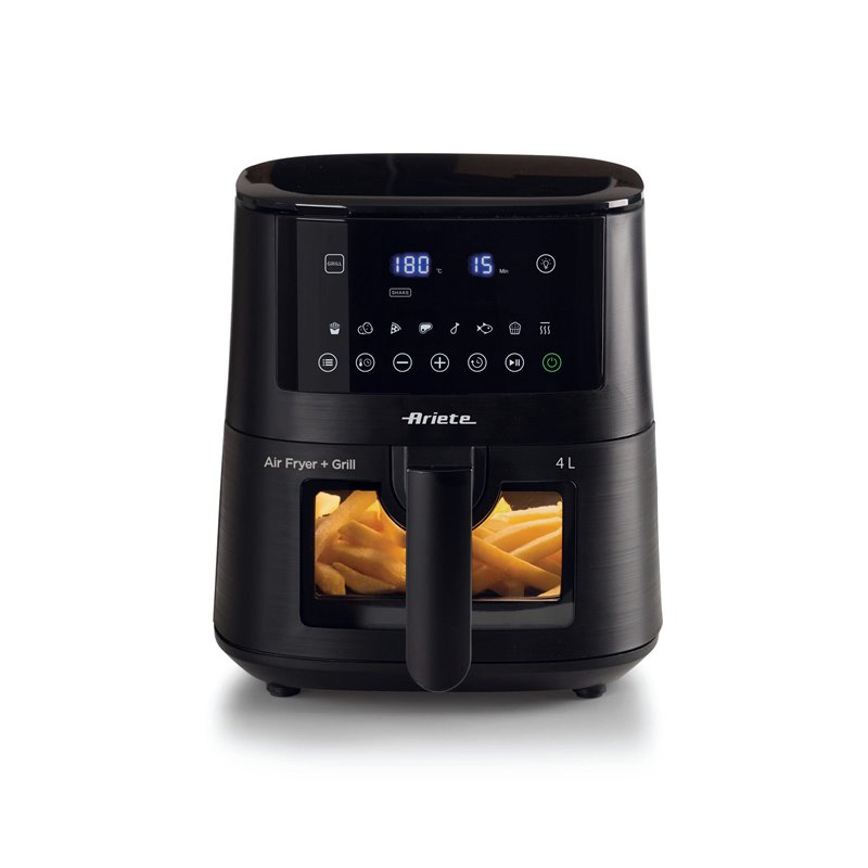 Ariete 4633 Friggitrice ad aria 4L, 1400W, Capacità 4L, 9 programmi, Funzione Shake e Grill, Temperatura fino a 200°C, Nero
