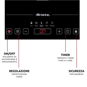 Ariete 1997 Piastra a induzione singola portatile, Vetroceramica, 2000W, 10 livelli di potenza, Timer fino a 4 ore, Sicurezza ba