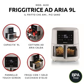 Ariete 4630 Friggitrice ad aria 9L, 1500 W, Capacità 9L, Capacità di cottura 3,5kg, 8 programmi preimpostati, Temperatura fino a