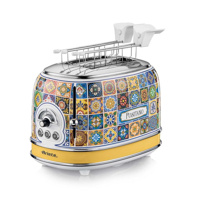 Ariete 155 Tostapane Positano, 810W, 2 fette, 6 livelli di doratura, Vassoio raccogli briciole, Funzione defrost, Espulsione aut